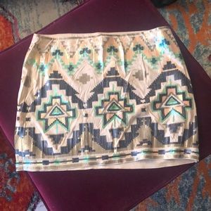Cream Aztec Sequin Skirt